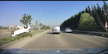 Kontrolden çıktı böyle takla attı, kaza yapan çiftin burnu kanamadı