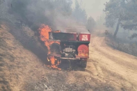Orman yangınında ekiplerin zor anları: Arazöz alevlerin ortasında kaldı