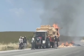 Edirne’de balya yüklü römorkta yangın çıktı