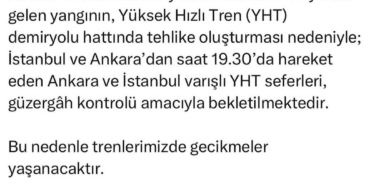 Bllecik’teki orman yangını hızlı tren seferlerini olumsuz etkiledi