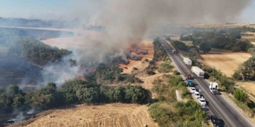 Devasa alevler uluslararası yolu trafiğe kapattı