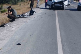 Balya’da araç ineğe çarptı