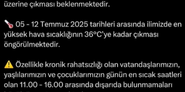 Valilik hava sıcaklıları hususunda uyardı: Sıcaklık yarından itibaren 4-6 derece artacak