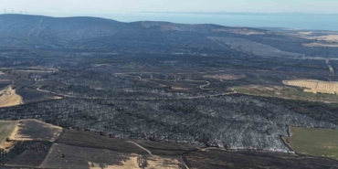 Tekirdağ’da başlayarak Çanakkale’ye ulaşan orman yangınında yanan yerler dron ile görüntülendi