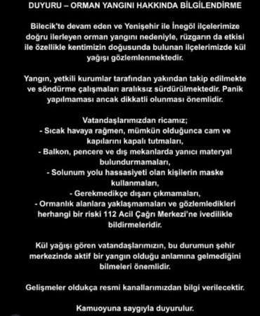 Bursalılara Büyükşehirden kül yağmuru uyarısı
