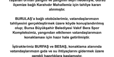 Bursa’da yangın sebebiyle Karahıdır Mahallesi boşaltılıyor