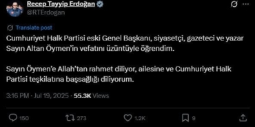 Cumhurbaşkanı Erdoğan’dan Altan Öymen için taziye mesajı