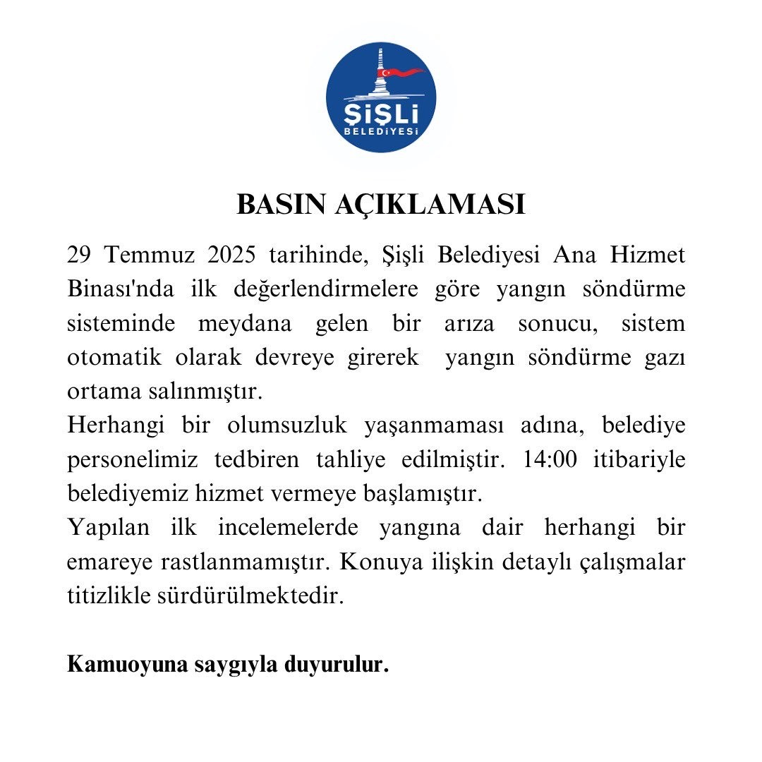 Şişli Kaymakamlığı Tapu Müdürlüğü’nde çıkan yangınla ilgili belediyeden açıklama