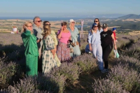 Rus turistler Tekirdağ’da mor lavanta tarlalarına hayran kaldı