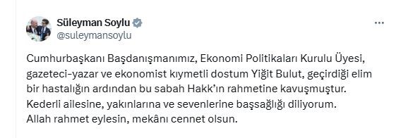 Cumhurbaşkanı Başdanışmanı Yiğit Bulut hayatını kaybetti
