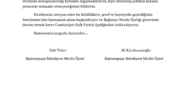 Bayrampaşa Belediyesi’ndeki iki üye CHP’den istifa etti