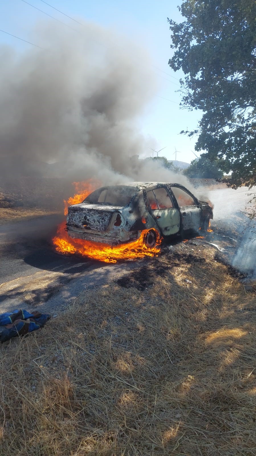 Balıkesir’de araç yangını ormana sıçramadan söndürüldü
