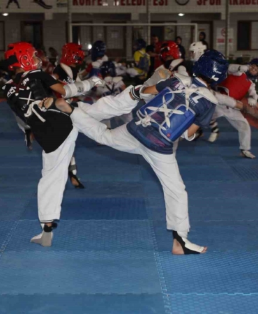 Taekwondo şenliğinde minikler hünerlerini sergiledi