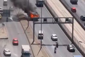 Esenyurt’ta alev alev yanan kamyonet, E-5’te sürücüsüz ilerledi