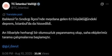 İstanbul Valiliğinden deprem açıklaması