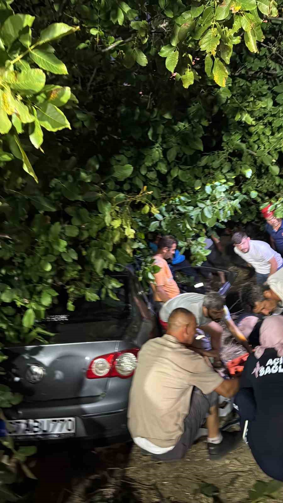 Kontrolden çıkan otomobil, ağaçlık alana girdi: 3 yaralı