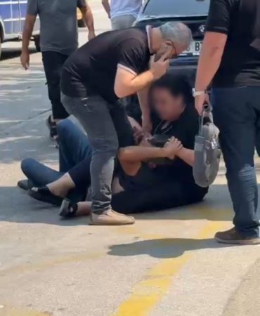 Eski eşinden kocasına meydan dayağı kamerada