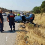 Balıkesir’de otomobil kaza sonrası ters döndü; 1 yaralı