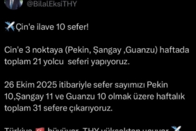Türk Hava Yolları’ndan Çin’e 10 ek sefer