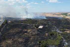 Babaeski’de yanan ormanlık alan havadan görüntülendi