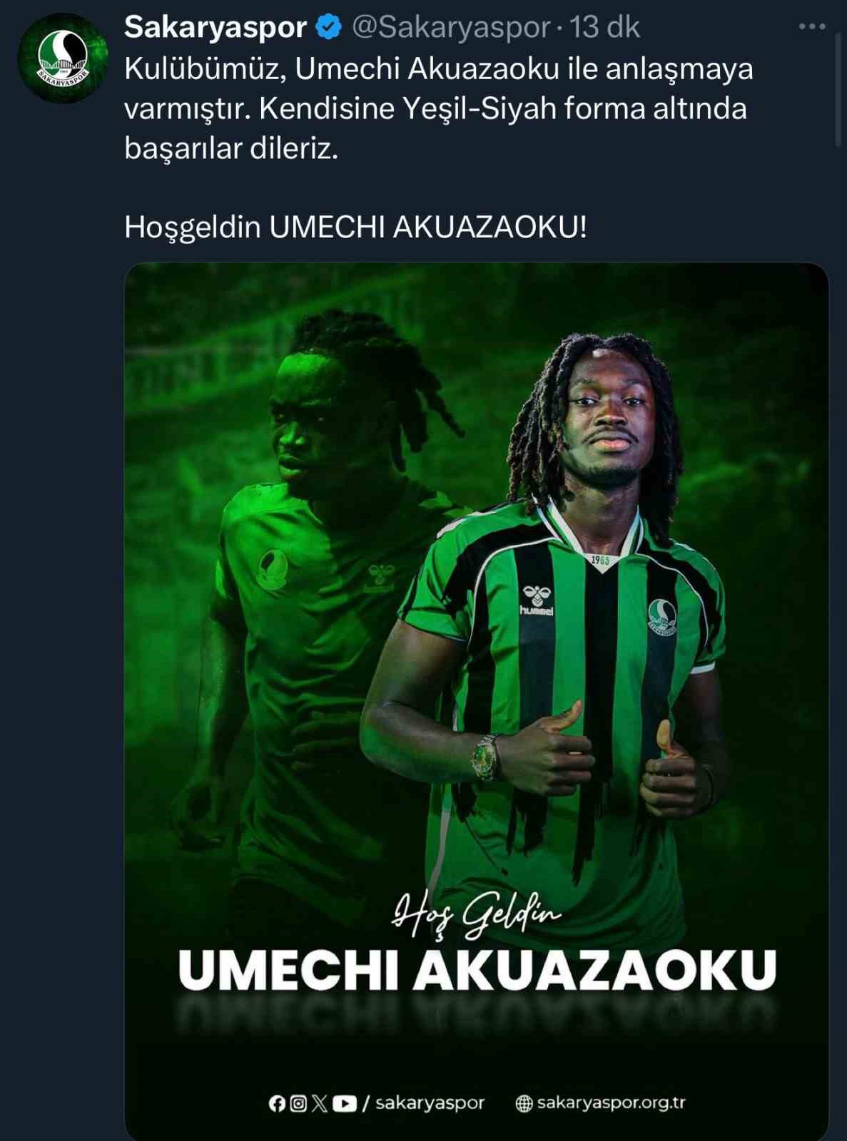 Sakaryaspor, Salih Dursun ve Umechi Akuazaoku’yu kadrosuna kattı