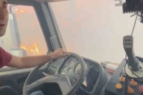 Orman yangınında mahsur kalan orman işçileri o anları görüntüledi