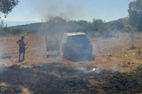 Erdek’te anız yangını çevreye sıçradı: Ağaçlar ve otomobil zarar gördü