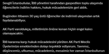 AK Parti İstanbul İl Başkanı Özdemir’den müjde: "30 yaş üstü öğrenciler indirimli ulaşımdan faydalanacak"