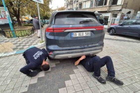 Otomobile giren kedi hava üflenerek kurtarıldı