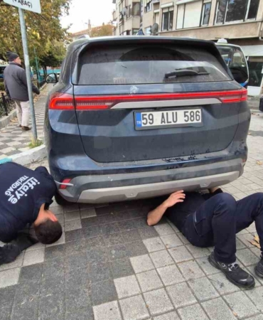 Otomobile giren kedi hava üflenerek kurtarıldı