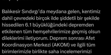 Başkan Bozbey’den deprem mesajı: "Temennimiz, herhangi bir olumsuzluğun yaşanmamış olması"