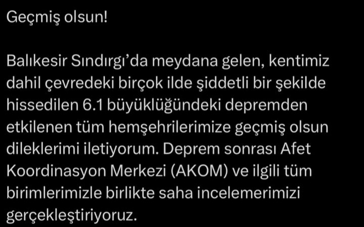 Başkan Bozbey’den deprem mesajı: "Temennimiz, herhangi bir olumsuzluğun yaşanmamış olması"