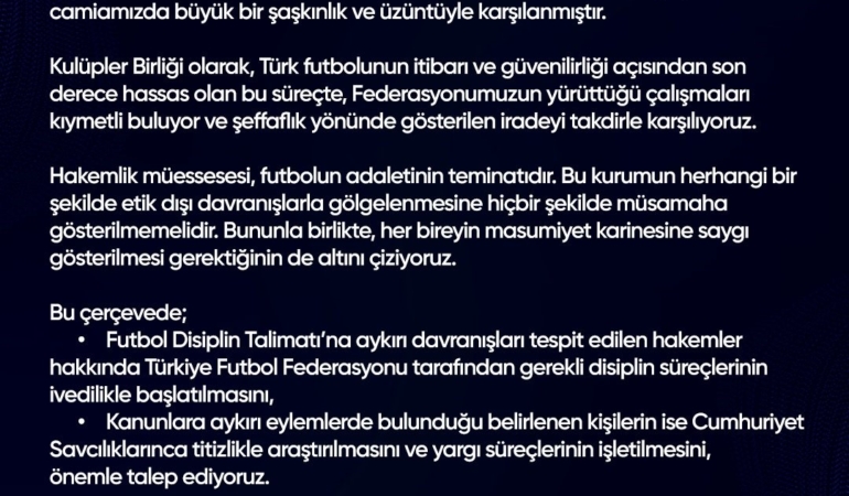 Kulüpler Birliği’nden TFF’ye destek