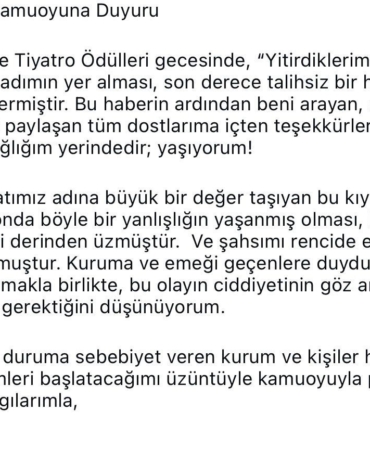 Afife Jale Tiyatro Ödülleri’nde akılalmaz hata: Oyuncu Alper Atak hayatını kaybedenler arasında anıldı