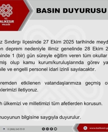 Balıkesir’de okullar deprem nedeniyle 1 gün tatil edildi