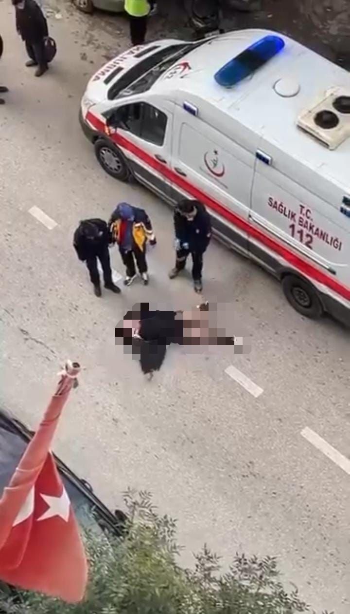 Yolun ortasında yatan kadın, sinir krizi geçirdi