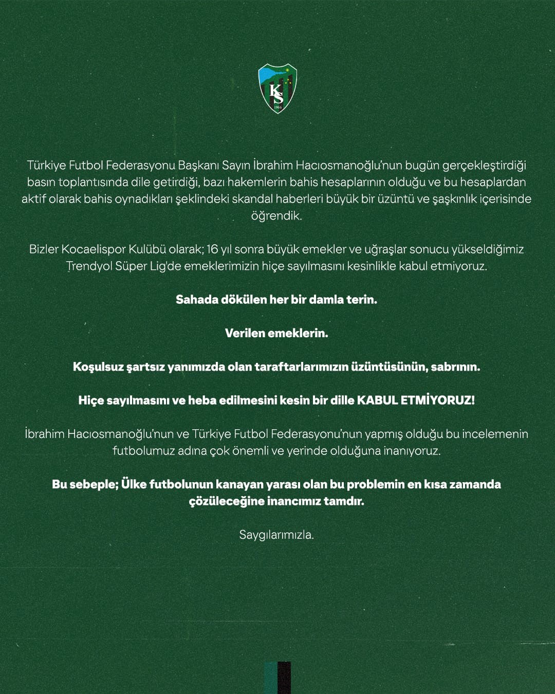 Bahis tartışmalarına Kocaelispor da dahil oldu