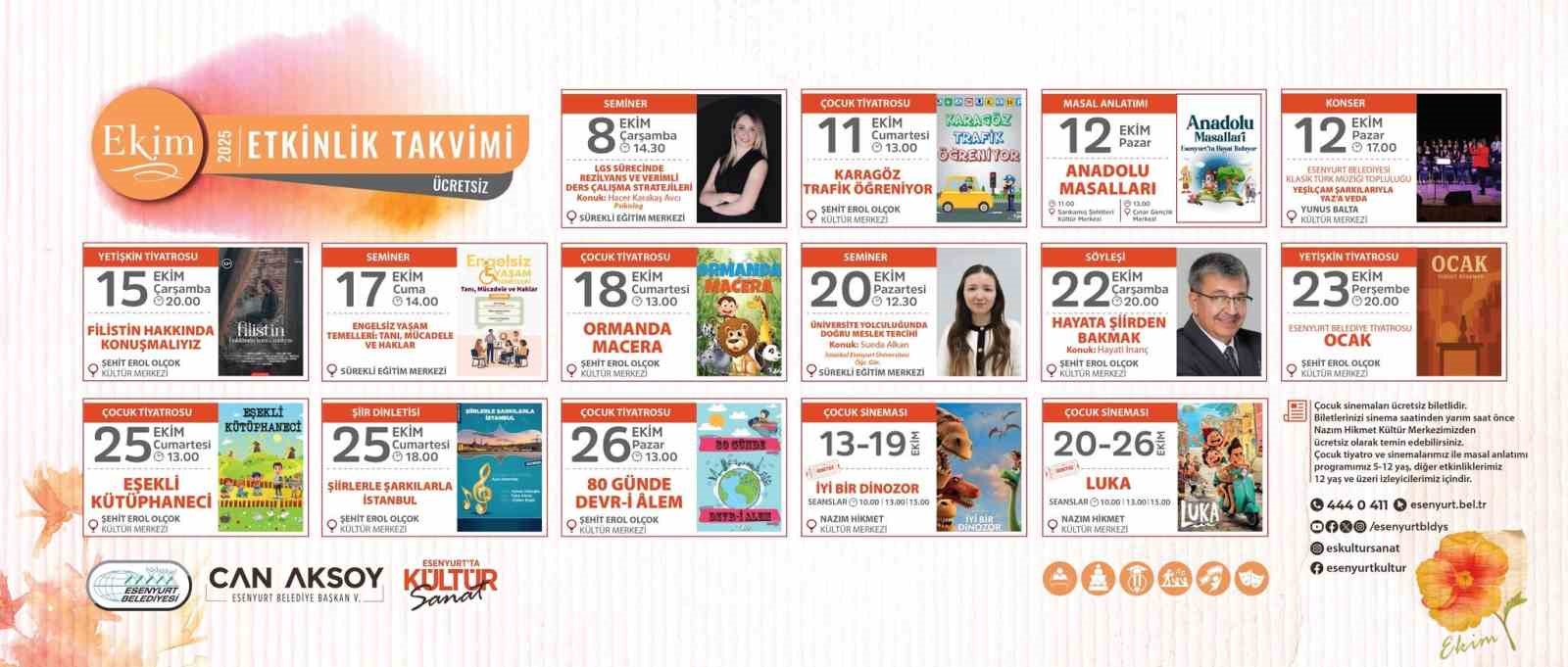 Esenyurt Belediyesi’nden ekim ayına özel dolu dolu kültür ve sanat takvimi