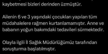 İstanbul İl Sağlık Müdürü Güner: "Ailenin 3 ve 6 yaşlarındaki çocukları yapılan tüm müdahalelere rağmen kurtarılamamıştır"
