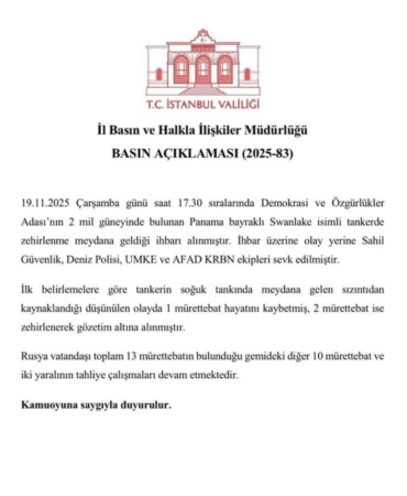 Tanker gemisinde zehirlenme vakası: 1 ölü