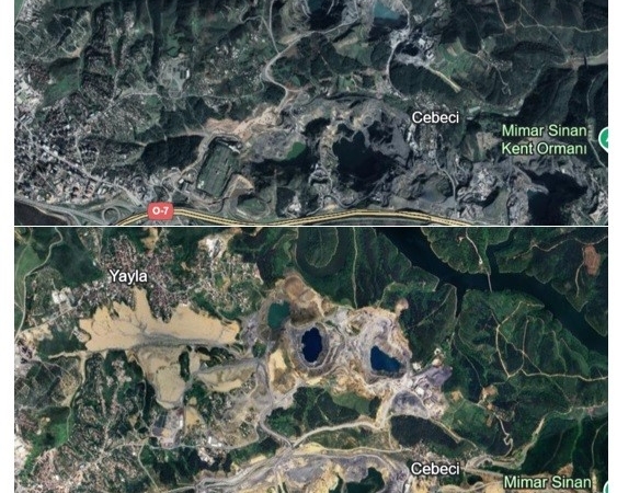 Orman alanlarının tahrip edildiği ve maden alanlarının zarar gördüğü fotoğraflarla gösterildi