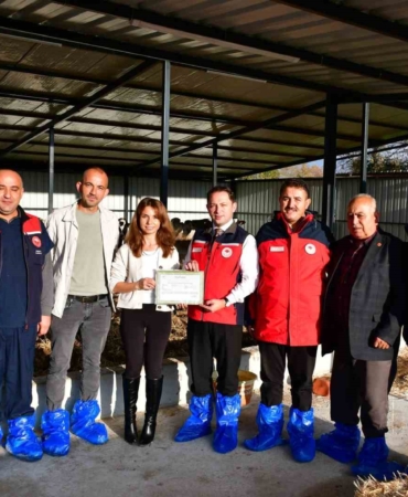 Biga’da kaliteli hayvansal üretim yapan üreticiye Ari İşletme Belgesi