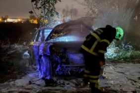 Tarlada park halindeki otomobil alev topuna döndü, geriye demir yığınları kaldı