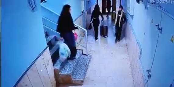 Güllü’nün kızı ve arkadaşının valizlerle kaçmaya çalıştığı anlar kamerada