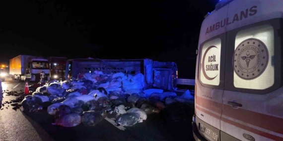 Kuzey Marmara Otoyolu’nda kamyonet devrildi: 2 yaralı