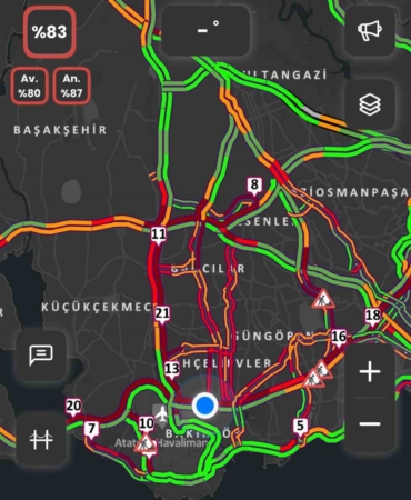 İstanbul’da trafik yoğunluğu akşam saatlerinde yüzde 83’e ulaştı