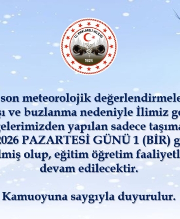 Kırklareli’nde taşımalı eğitime 1 gün ara