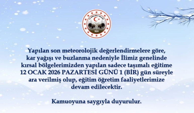 Kırklareli’nde taşımalı eğitime 1 gün ara