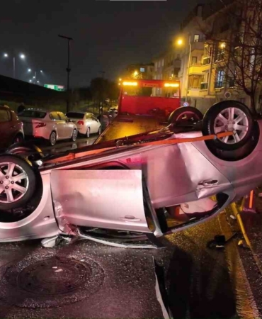 Çekmeköy’de kontrolden çıkan otomobil takla attı: 3 yaralı