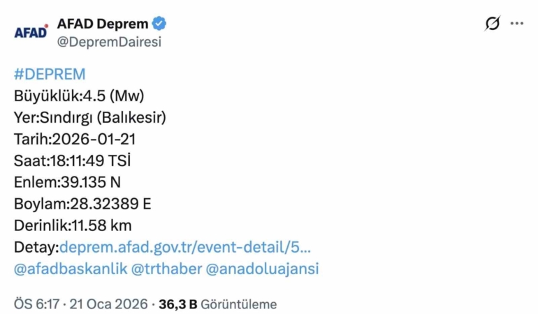 Sındırgı’daki 4.5’lik deprem Bursa’da da hissedildi